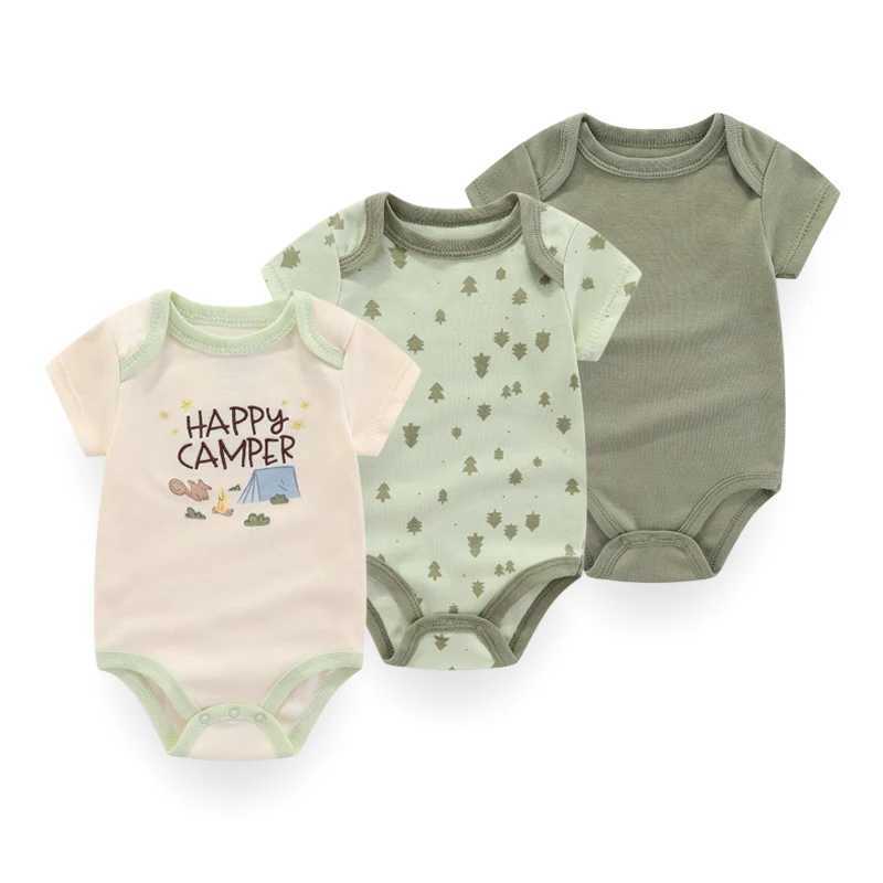 Kiddiezoom 3 pieces/batch Uniex fashionable casual cute short sleeved baby boy and girl tight fitting soft baby tight fitting W240812