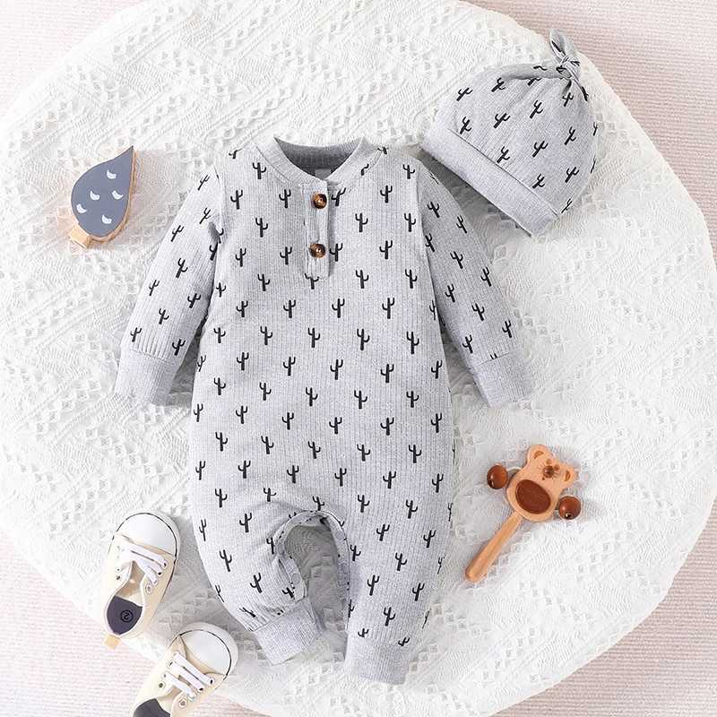 Newborn baby clothing 0-18 months cactus print Onesies suitable for baby boys and girls style long sleeved baby jumpsuit toddler jumpsuit W240812