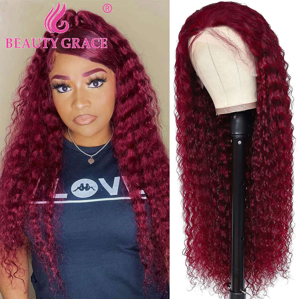 13X4 Deep Wave HD Transparent 99J Front Wigs 28 Inch Lace Frontal Prepluck Human Hair Wig