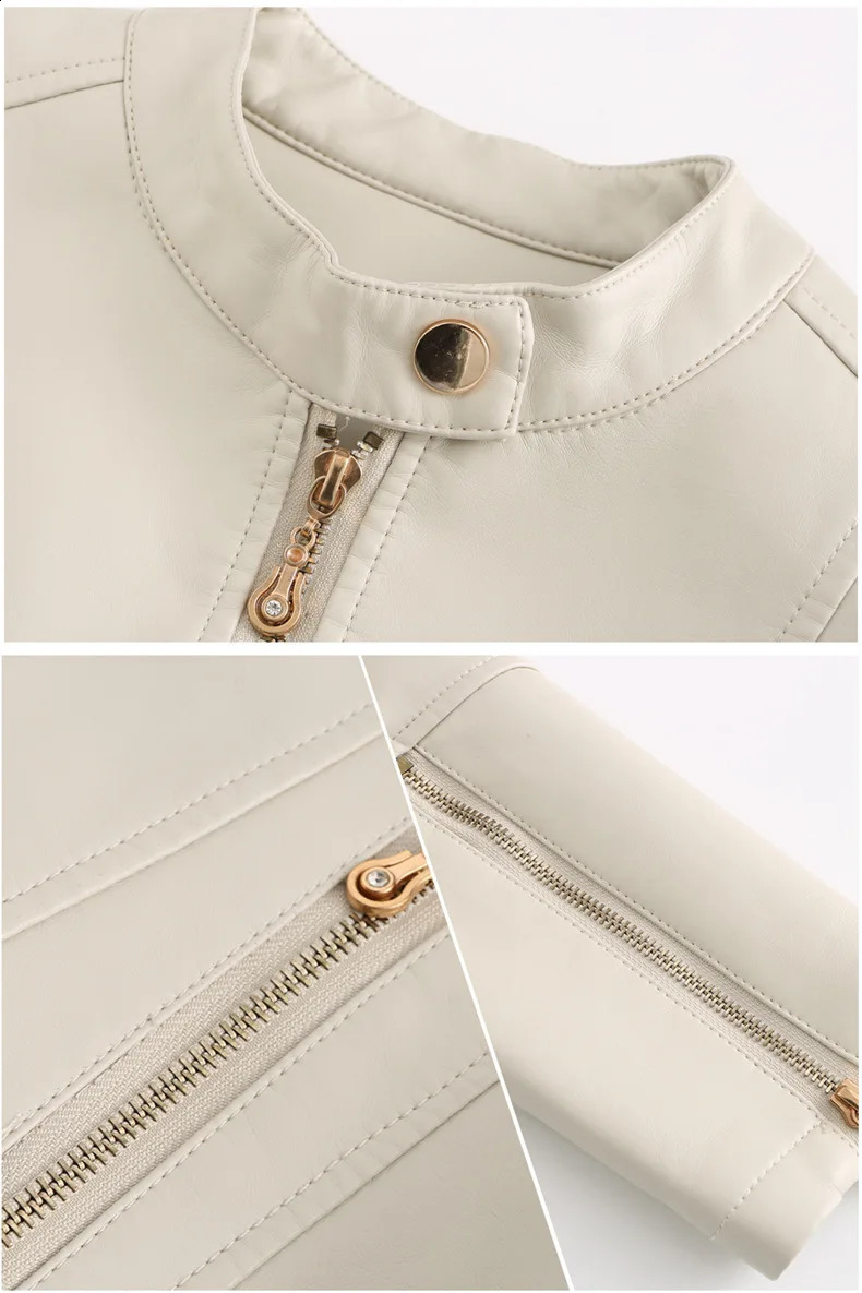 Womens Jacket Korean Fashion Jacket Artificial Leather Jacket Womens Jacket Beige Green Red Dress Navy Blue Coffee XXS 3XS 240827