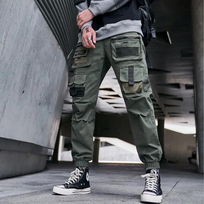 Mens Multi Pocket Set Tactical Military Straight Leg Cuff Pants Casual Loose Street Wear 240812