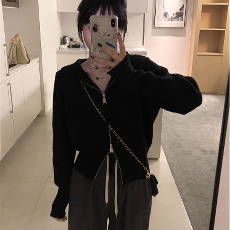 Womens Grey Y2k Cardigan Knitted Sweater Harajuku 90s Aesthetic Long Sleeves Sweaters Jumper Fashion Vintage 2000s Clothes 240812