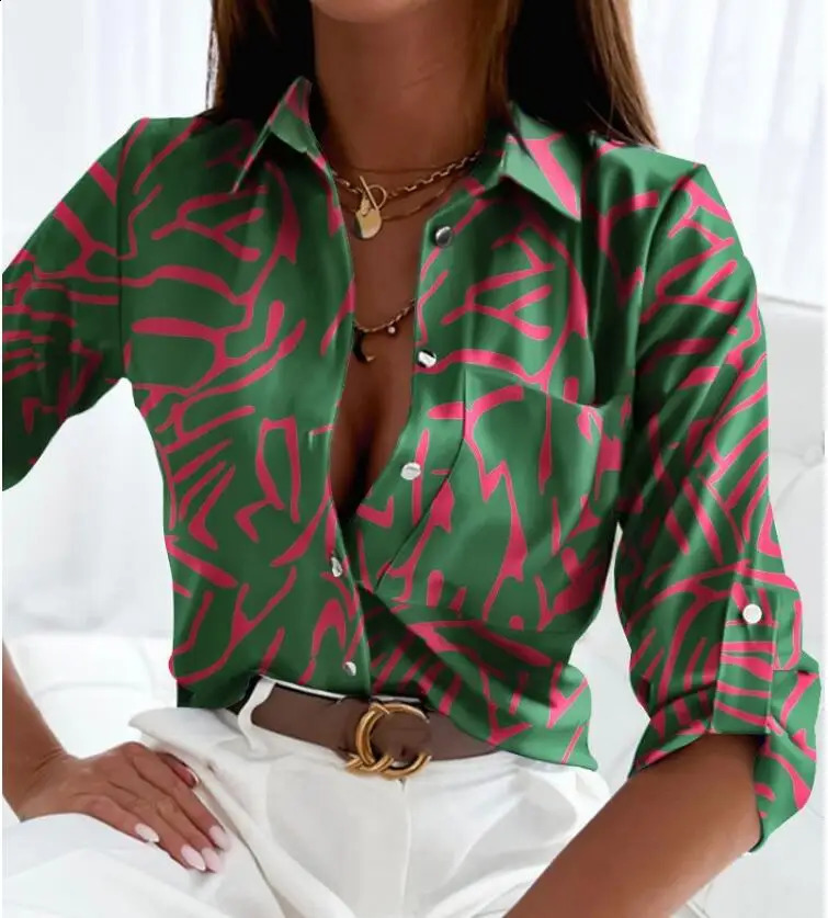 Casual Long Sleeve Lapel Slim Tops Women Fashion Commute Chic Clothes Blusas Office Ladies Multicolor Printed Blouses Shirts 240813