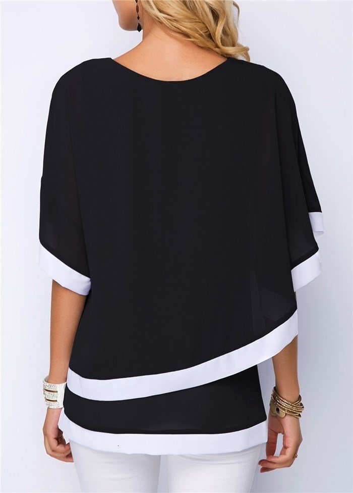 New 2024 Women Casual Blouse TShirts Chiffon Tops Plus Siz Cross