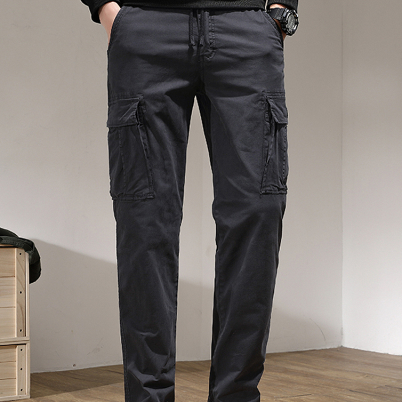 mens straight cargo pants with multiple pockets street clothing fashionable military tactical cotton casual 240812