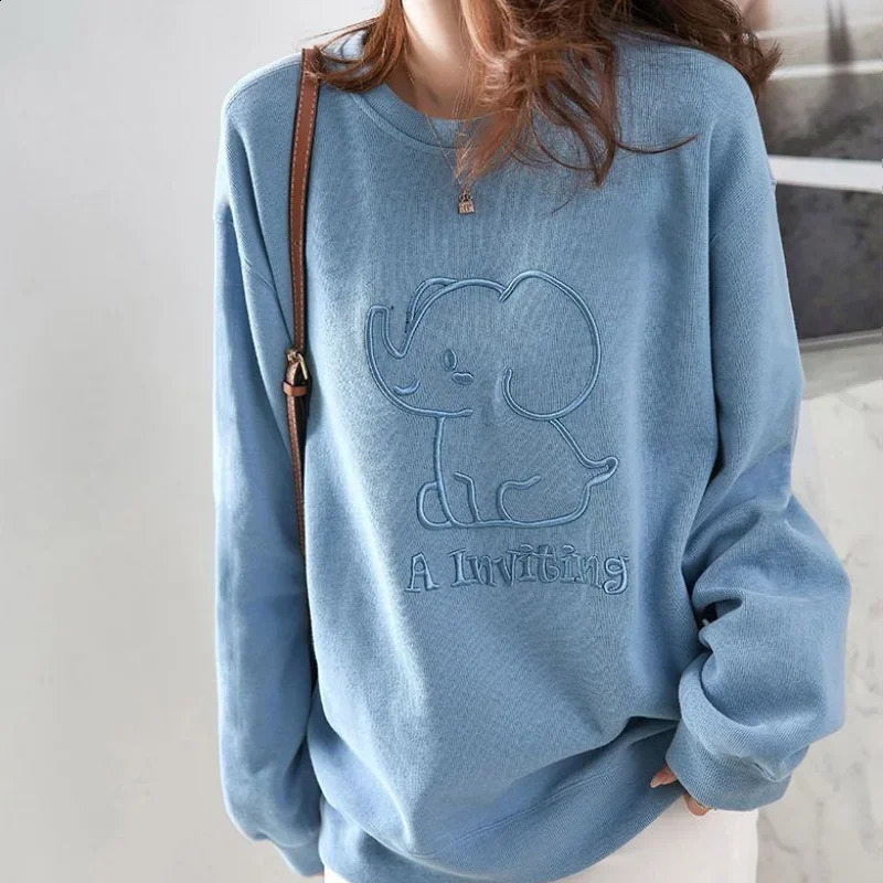 Autumn and Winter Round Neck Sweater Embroidered Korean Version Casual Fashion Loose Versatile Leisure Female Tops 240812