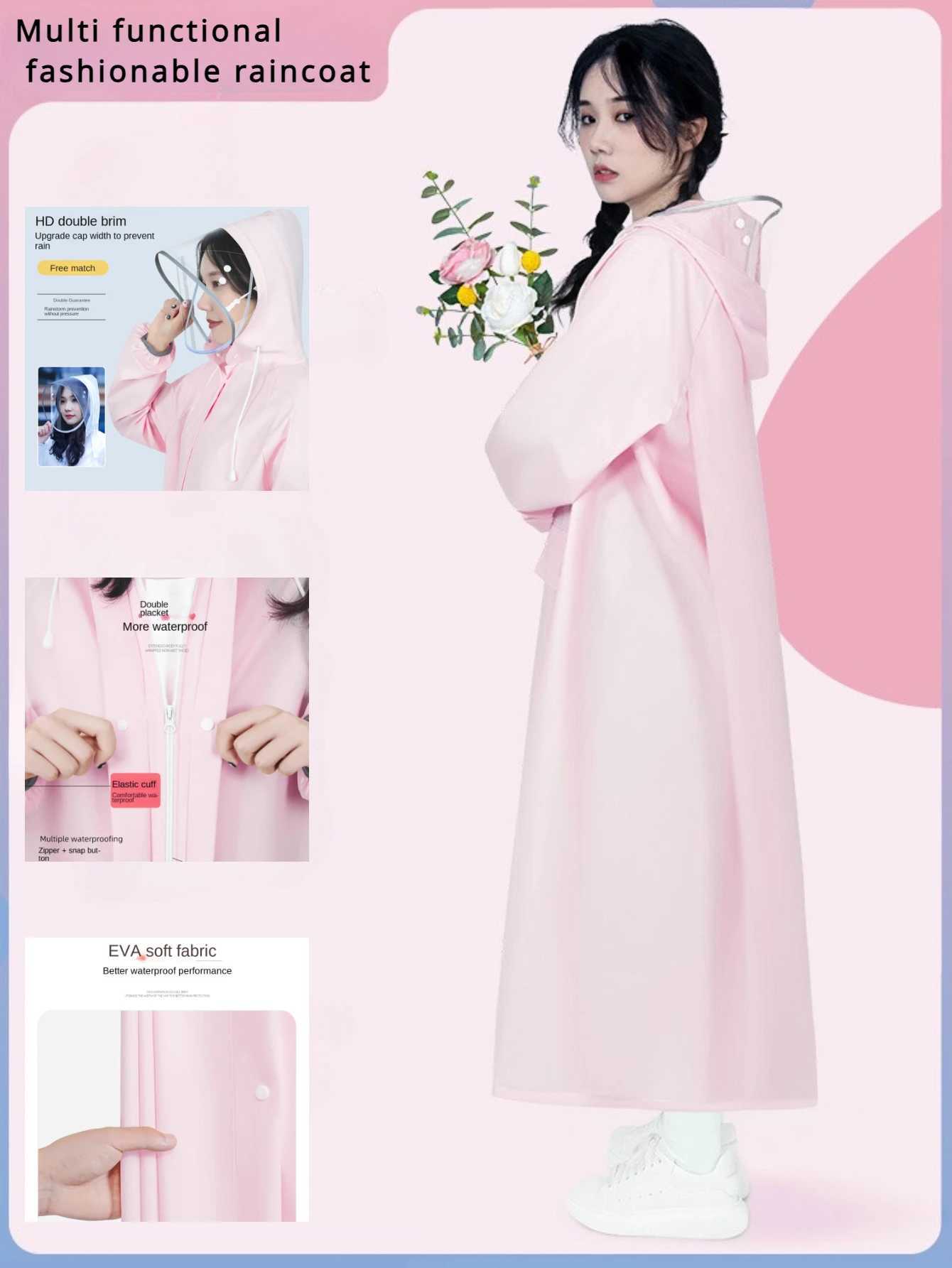 New Fashion Raincoat Women Long Rain Coat Poncho Ladies Waterproof Lengthen Raincoat Adults Windproof Rain wear Y240810