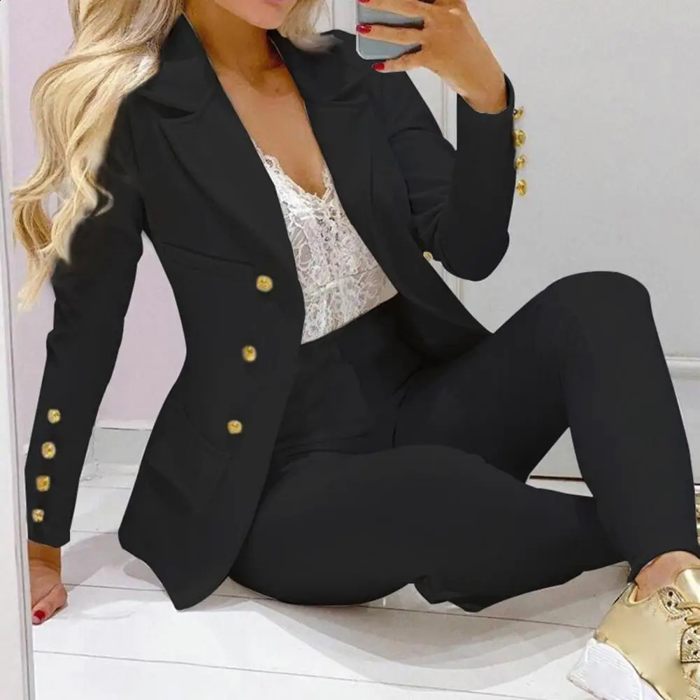 2pieceset long sleeved skin friendly twopiece solid color jacket set for womens business suit 240812