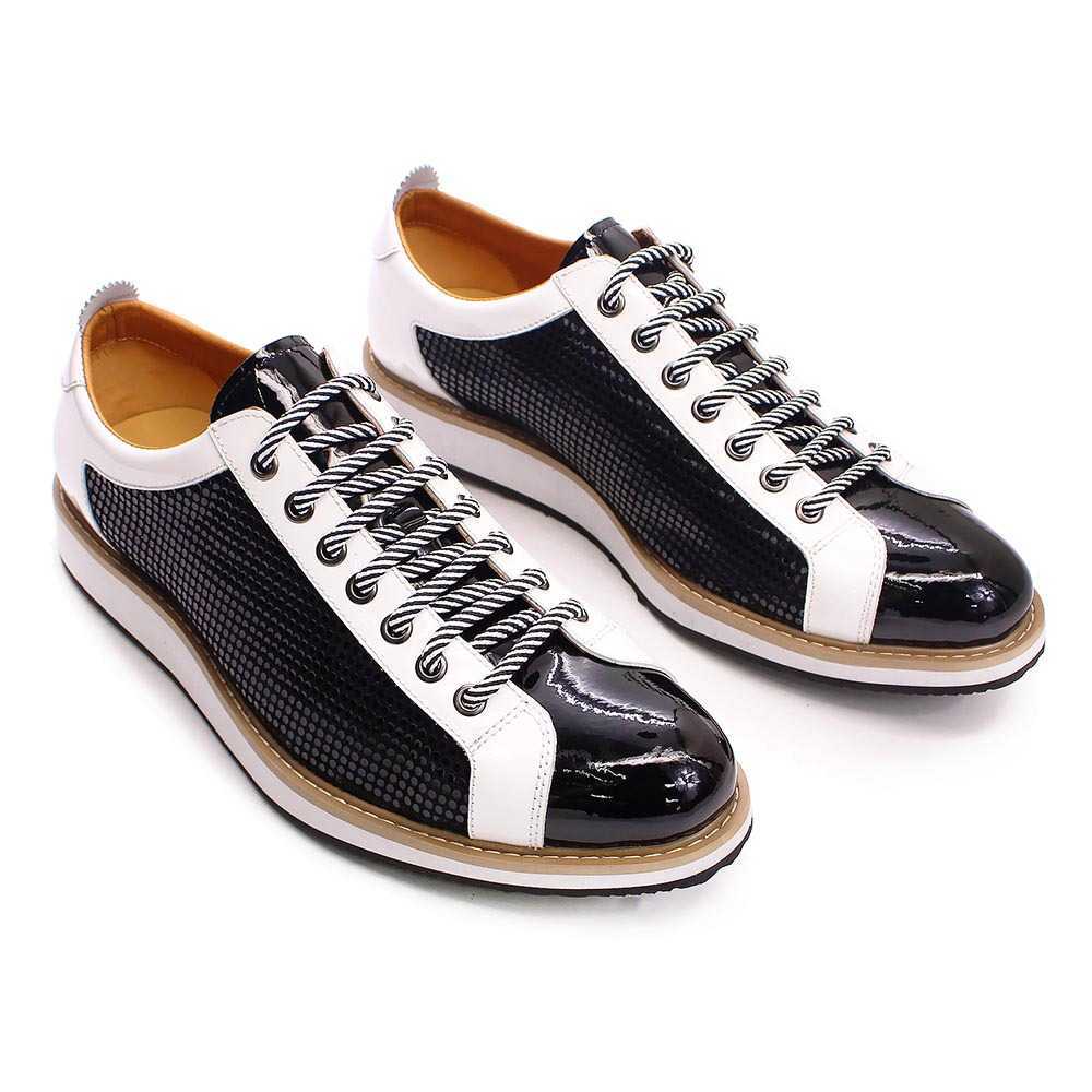 CMM Leather Shoes Mens Shoes Fashionable Party Leather Black and White Color Matching Casual Leather Shoes Pointed Handmade