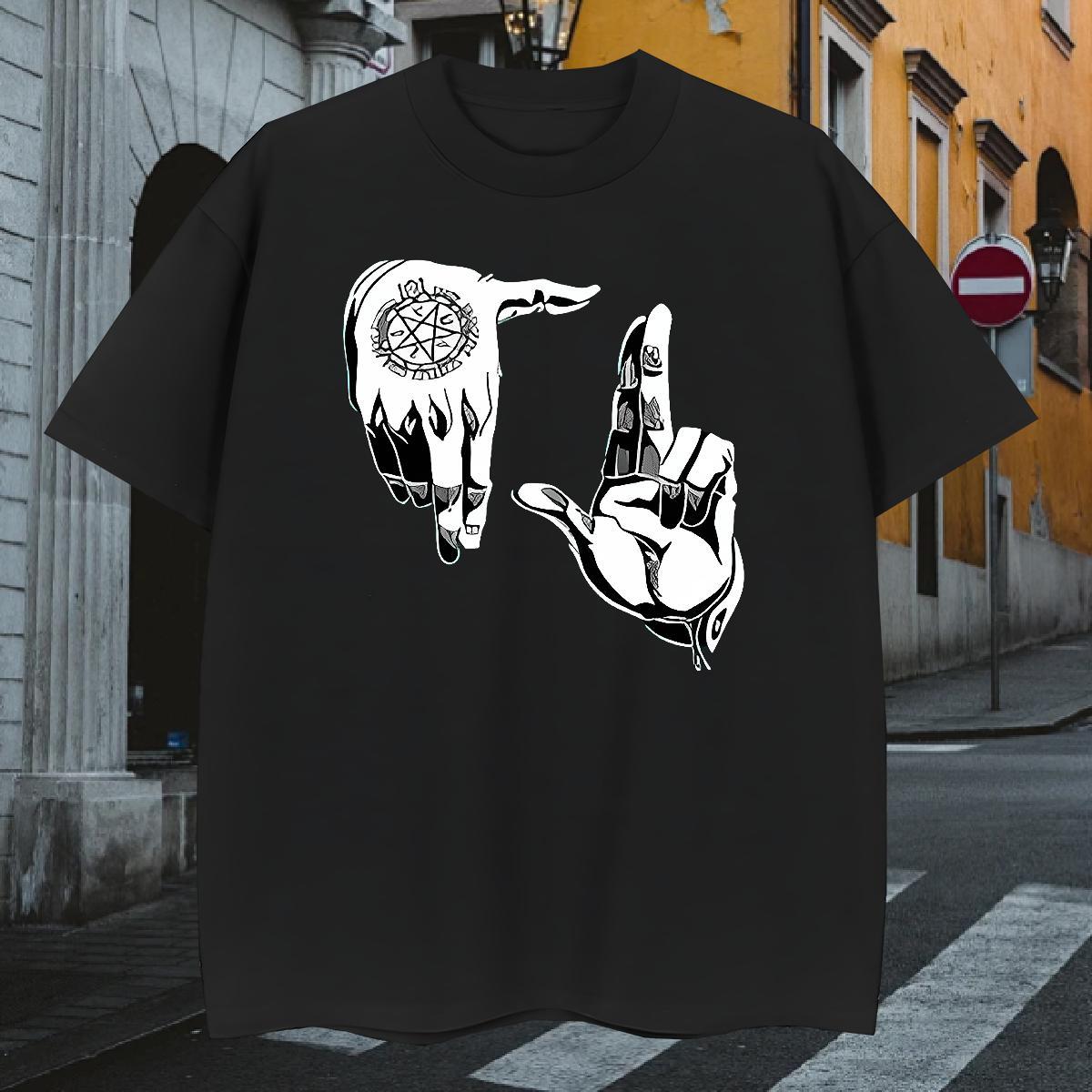 T Shirts Men 230g Cotton hands Hip Hop Round Neck Short Sleeve Asian Size Men Tees Fashion Designer Cool Design Tops