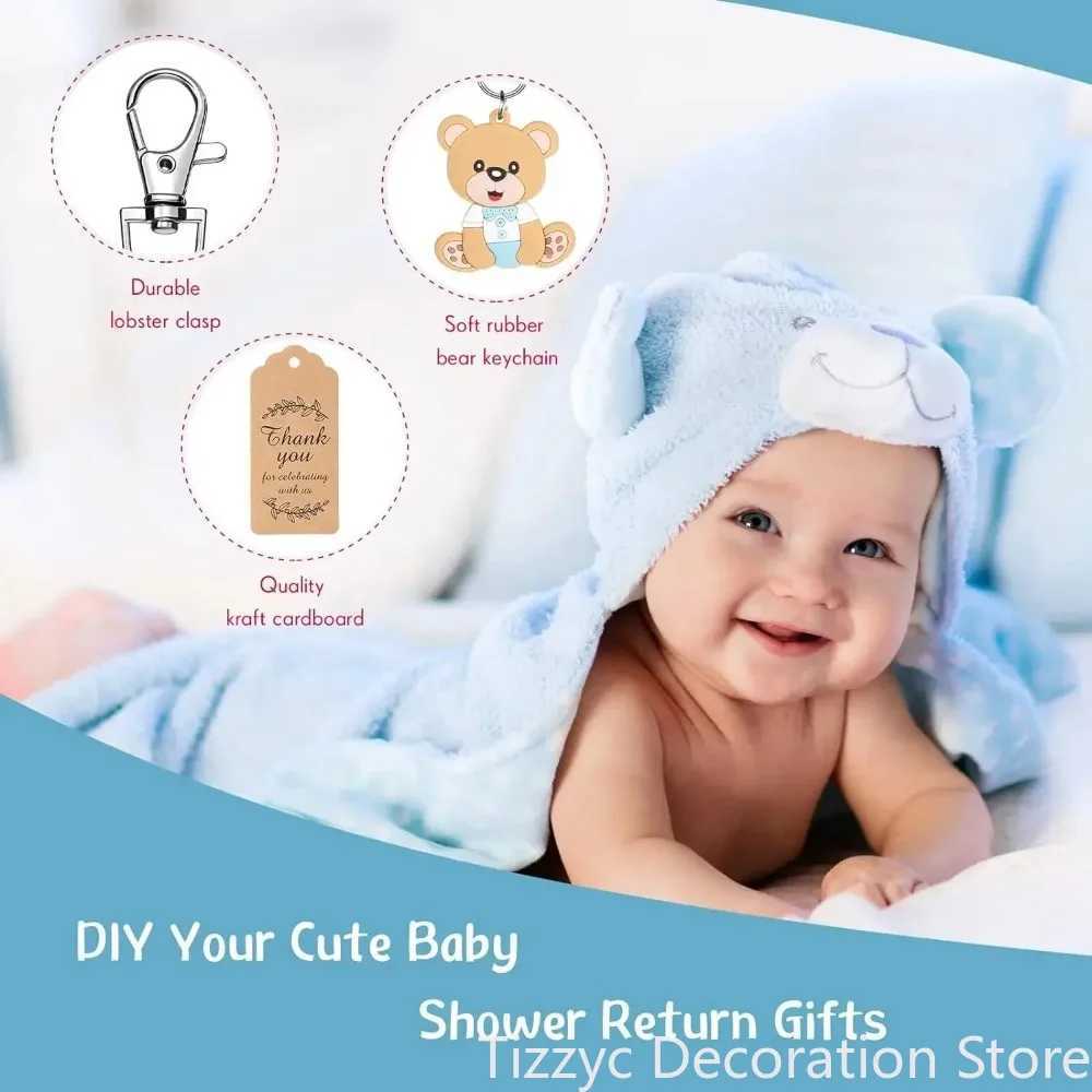 10/20 baby shower gift bear keychains with Organza bag thank you for providing Kraft labels for guests girl and boy birthday party supplies W240808