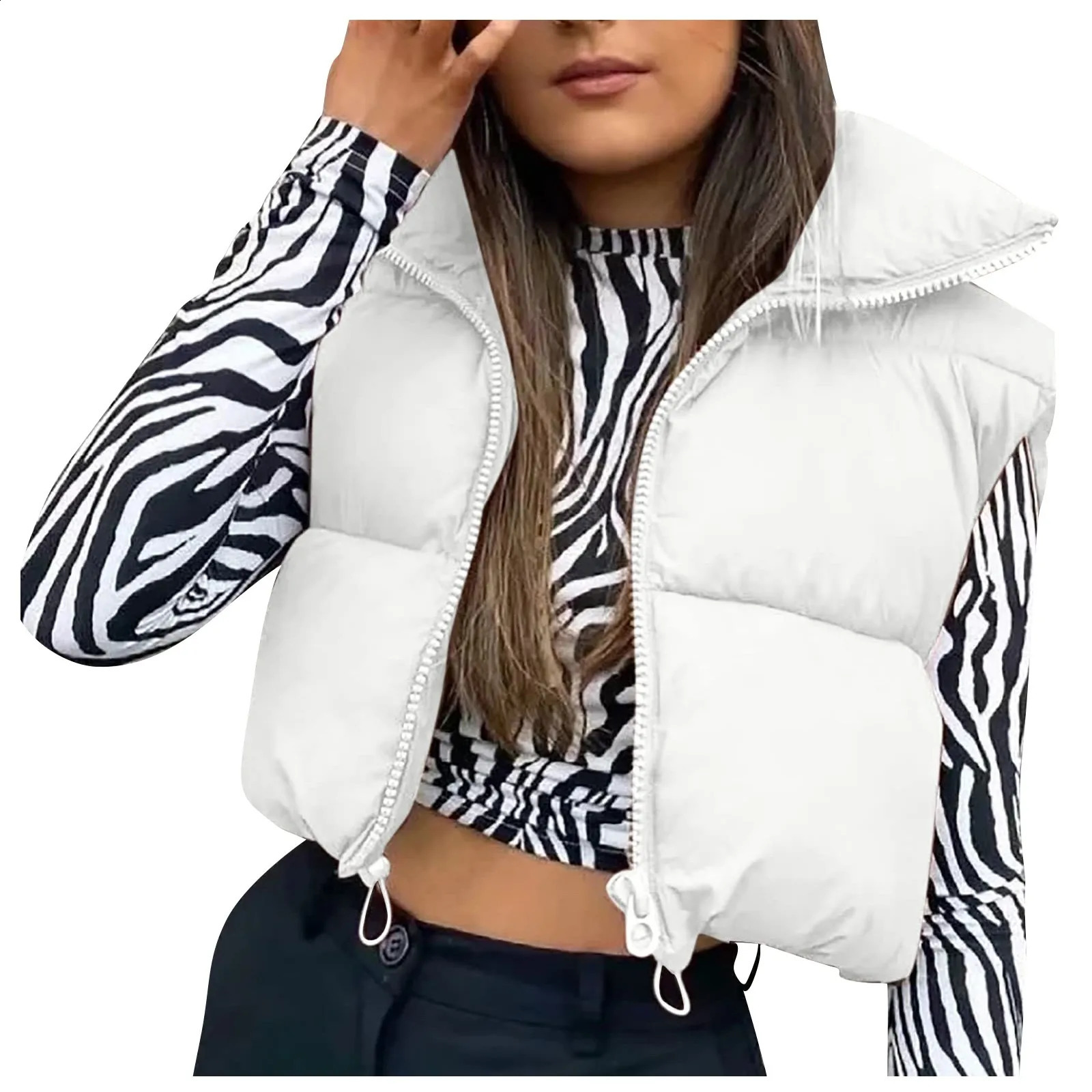 Autumn and Winter Womens Winter Tank Top Sleeveless Bomber Lightweight Stand Collar Zip Solid Quilted Vest 240813