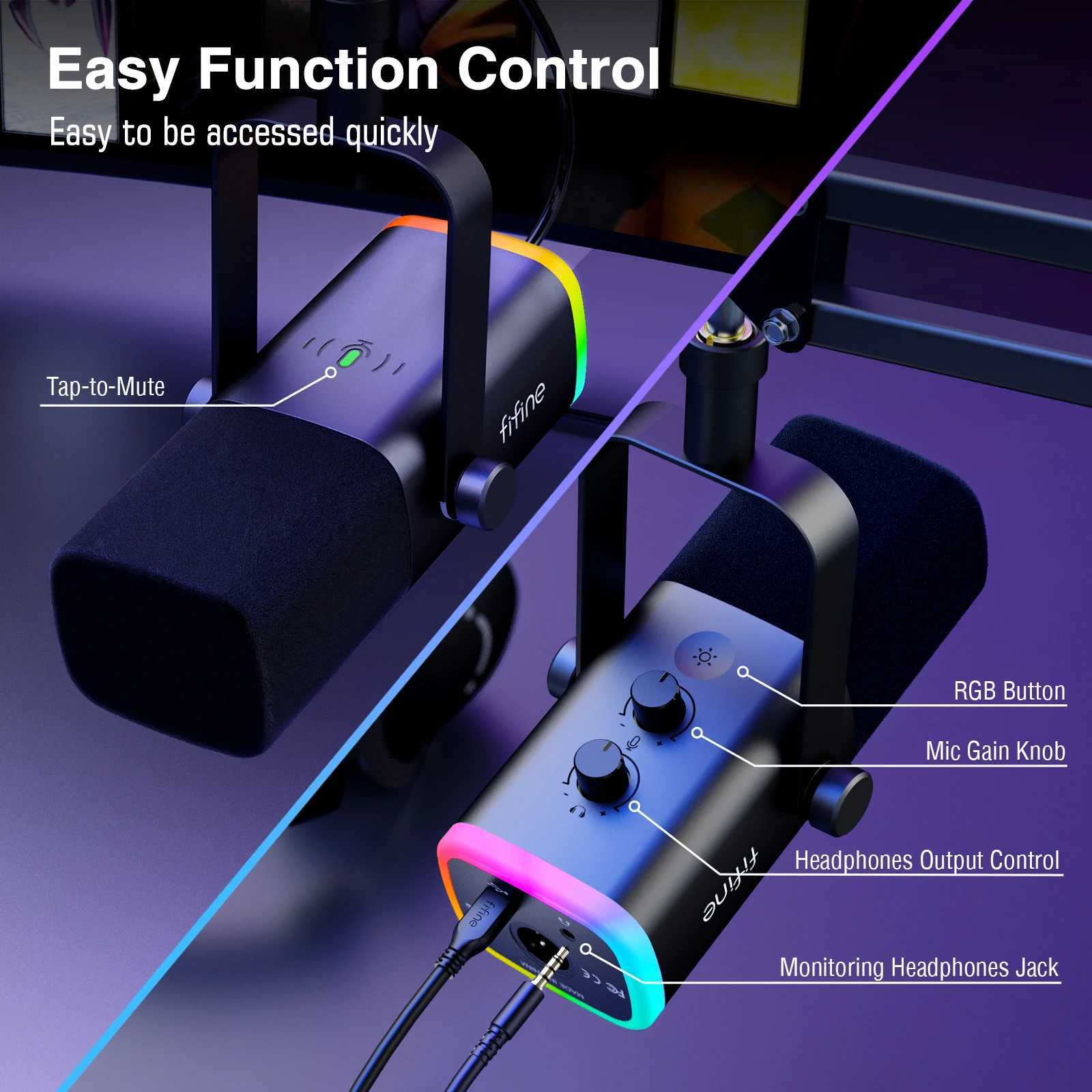 FIFINE Dynamic XLR Microphone Kit with Boom Arm for MixerGaming USB Mic Set with RGBVolume Control for PC PS5/4 AmpliGame AM8T CL240813