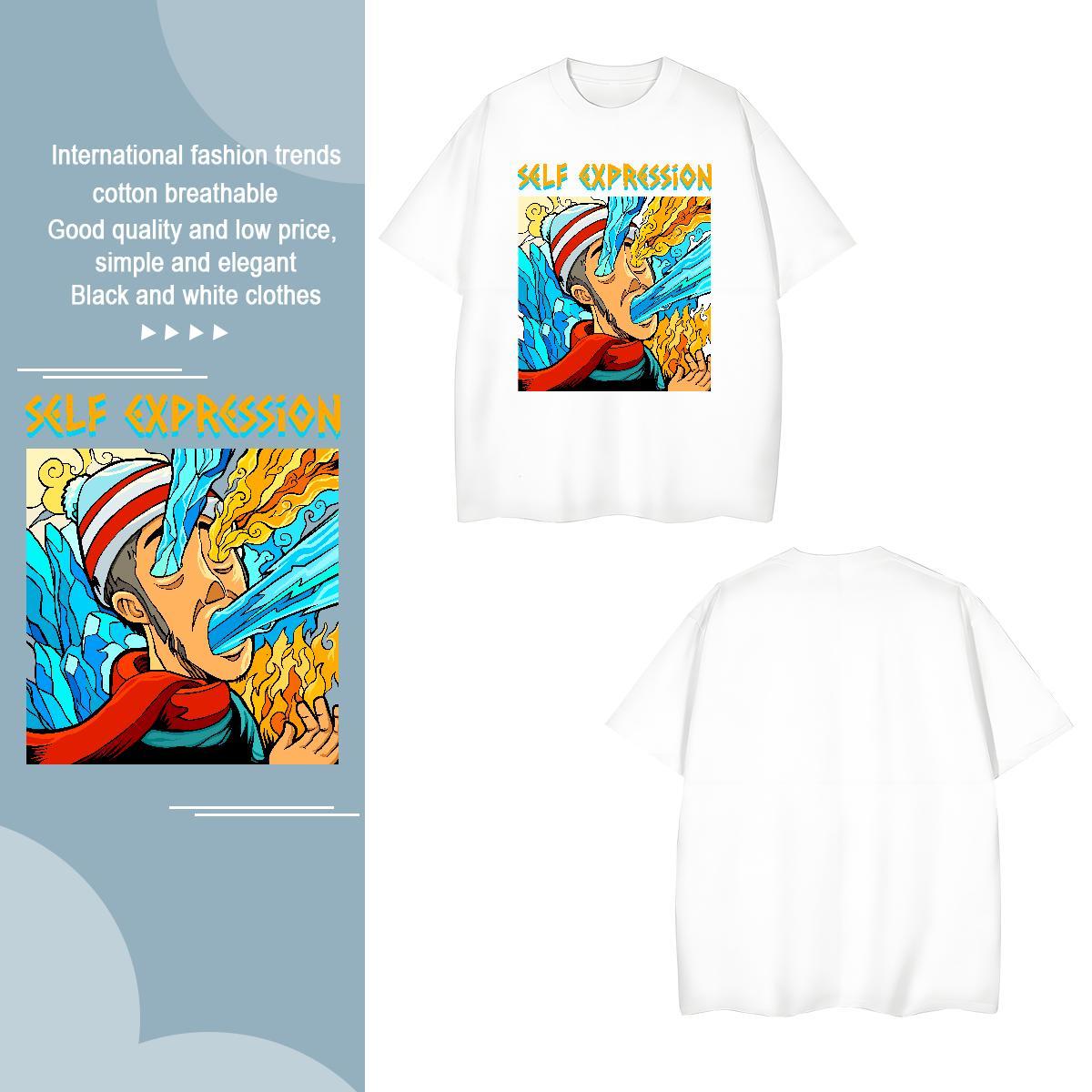 T-Shirts 230g 100% Cotton portrait Sports Casual Crew Neck Breathable Cartoon Printing L-4XL Tshirt for Man Woman Designer Fashion Loose Tshirts