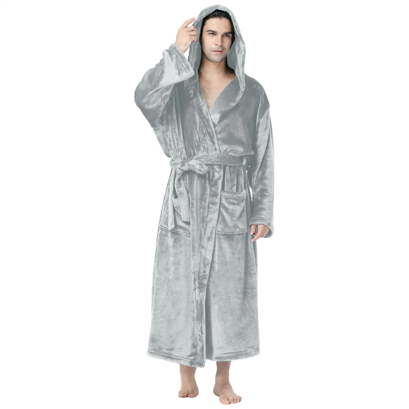 Men Winter Pajamas Bathrobe Home Clothes Sleepwear Warm Plush Home Clothes Long Sleeve Velour Mens Robes Plus Size S-5XL 240812