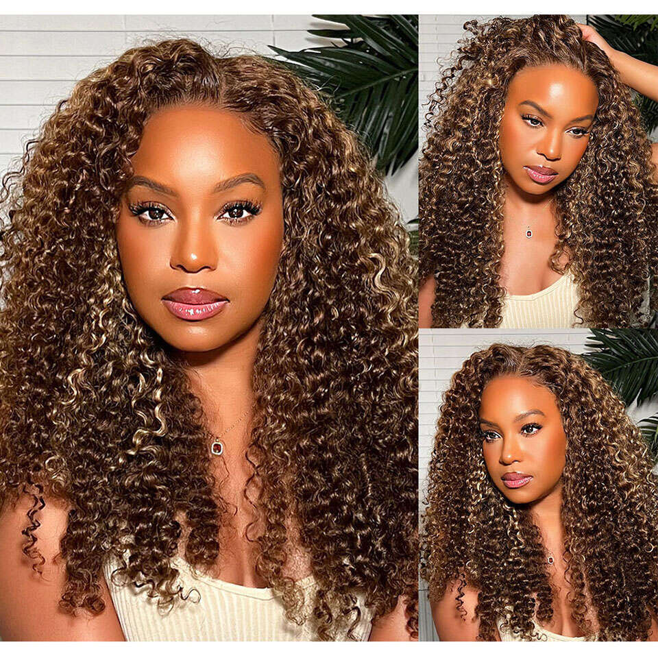 250% Density Highlight Jerry Curly Human Hair 13X4 Lace Frontal Wigs For Women P4/27 Colored Glueless Indian 4X4 Closure Wig