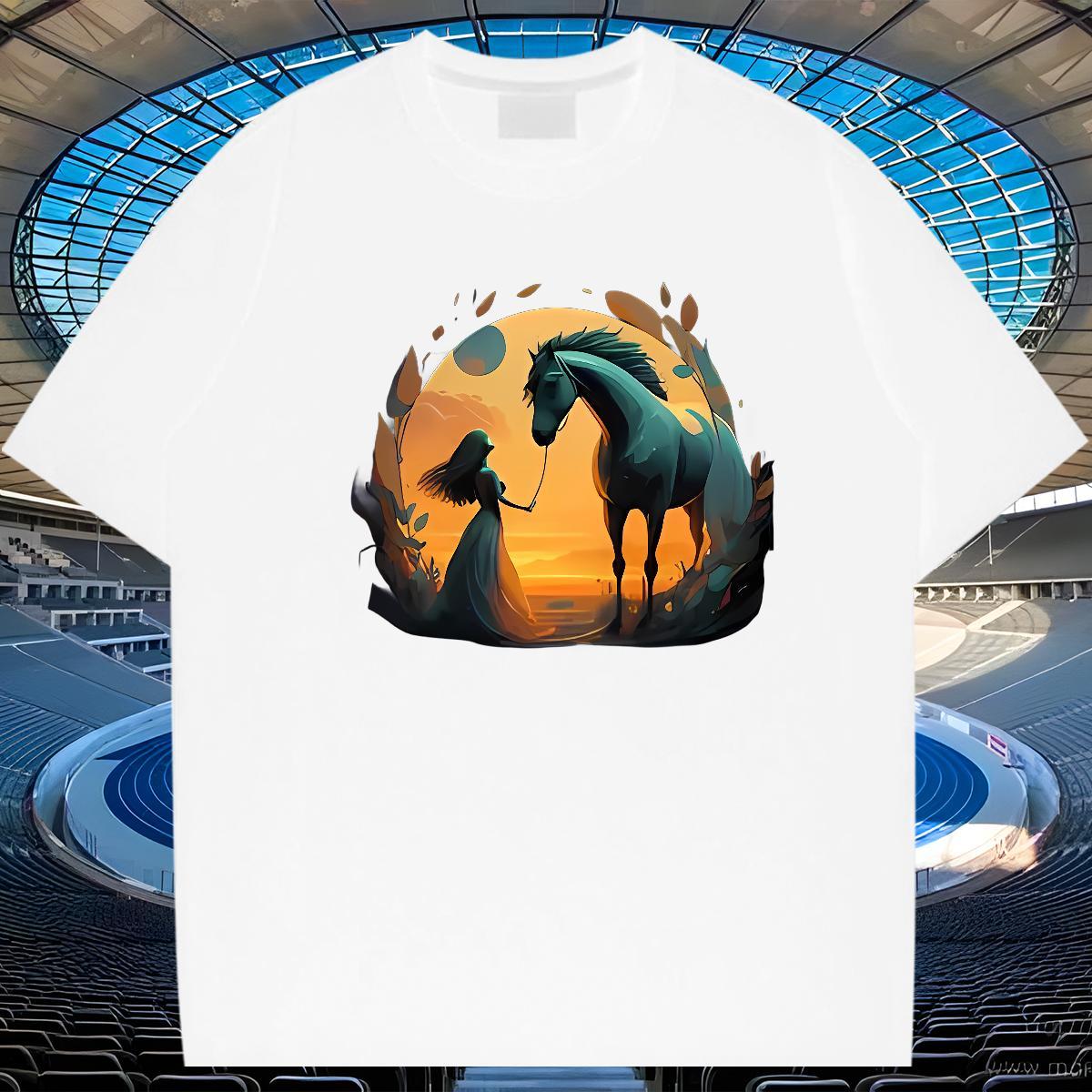 Designer Men Clothes T-Shirt Home Outdoor 230g Pure Cotton Custom Print Oversized Breathable Crew Neck horse Men T Shirts Factory Direct Polos