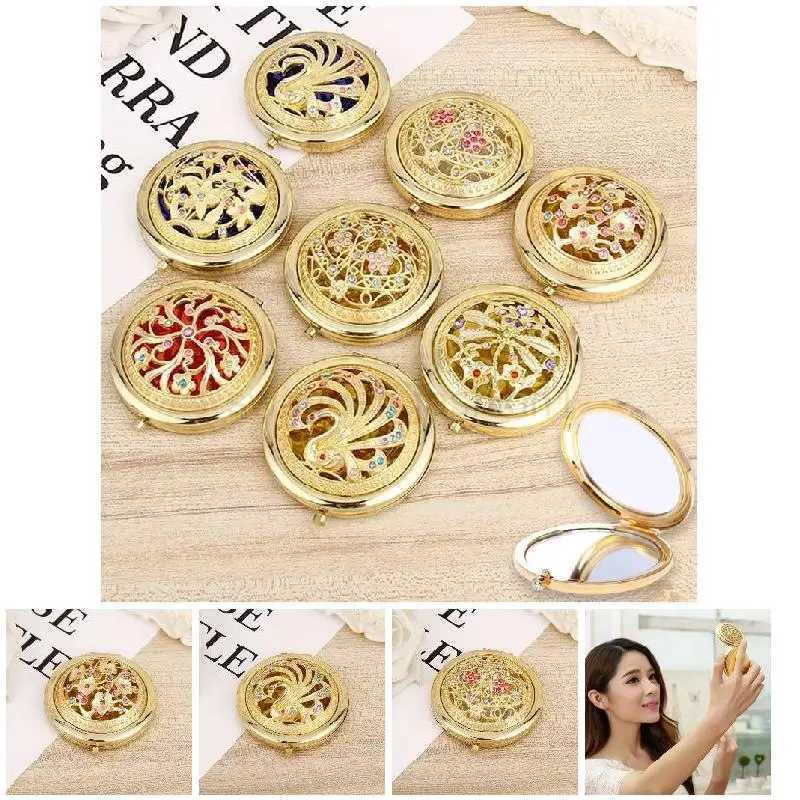 Cute Fashion Women Folding Pocket Mirror Round Compact Double-Sided Crystal Hollow Makeup Mirrors Espejos De Bolsillo MujerXJ240813