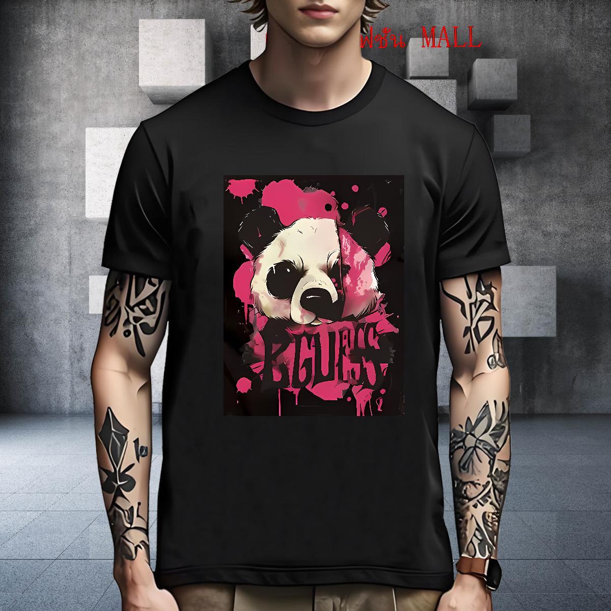 Cool T Shirt For Man panda Short Sleeve O-Neck Casual Beach Oversized 4XL 230g Cotton Men Clothes T-Shirt Stylist Polos
