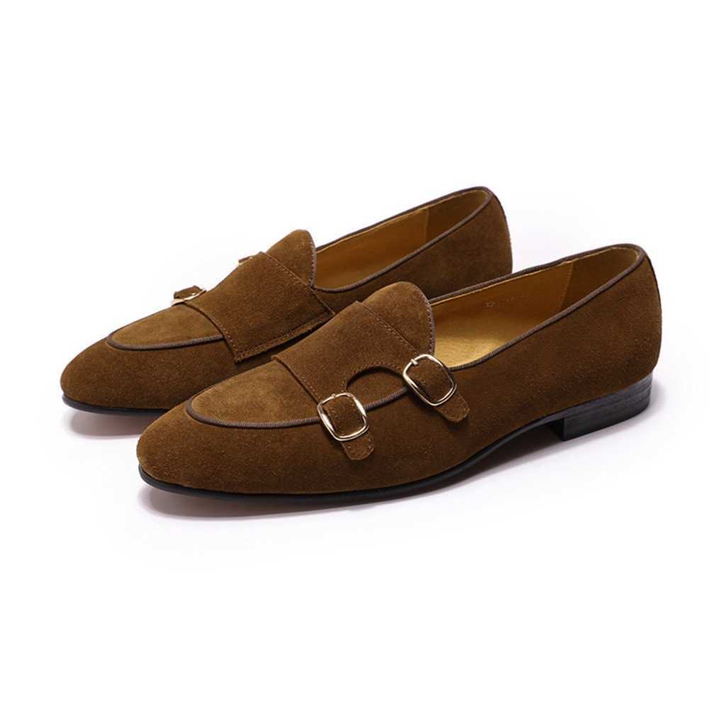 CMM Mens Casual Shoes Frosted Leather Cow Suede Highend Mens Shoes Double Button Dinner Wedding Leather Shoes Mens Shoes