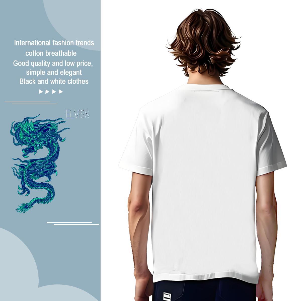 T-Shirts for Men 230g Pure Cotton dragon Street Casual Breathable Crew Neck Custom Print Oversized Tshirts DIY Customized Brand Wear