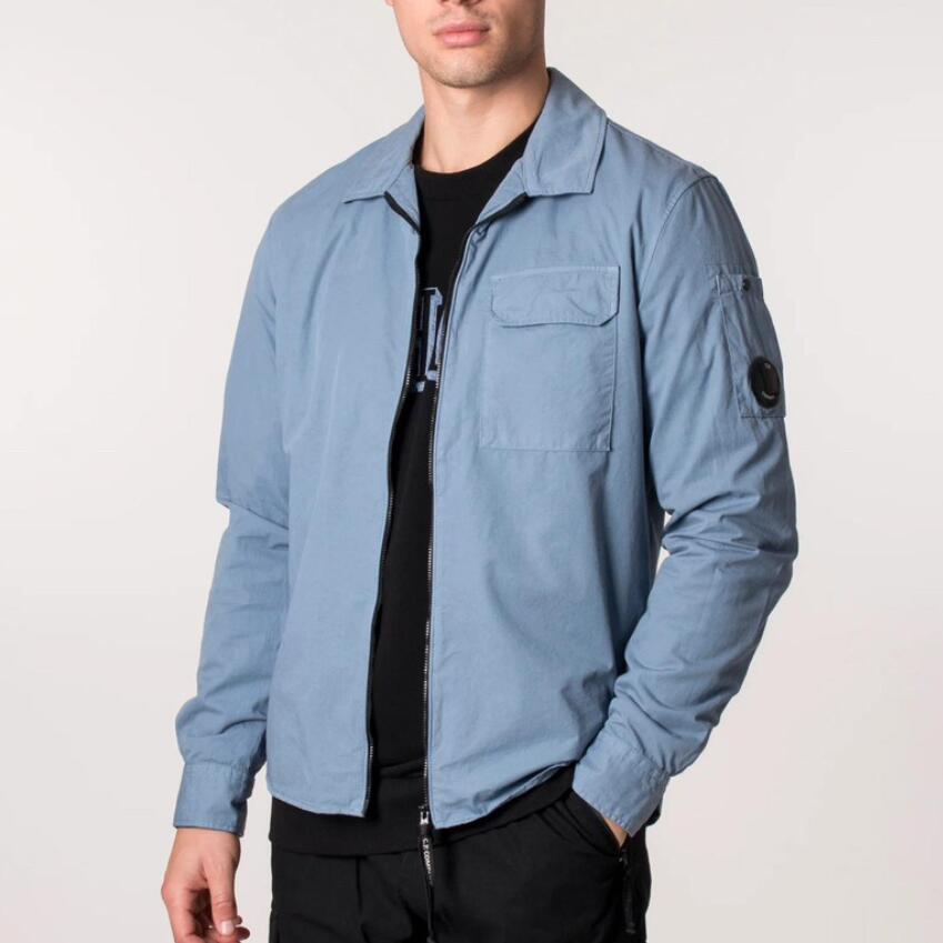 Ccp Over Shirts Men Casual Shirts Gabardine Garment Dyed Utility Shirt Long Sleeve Zipper Tops Size M-XXL