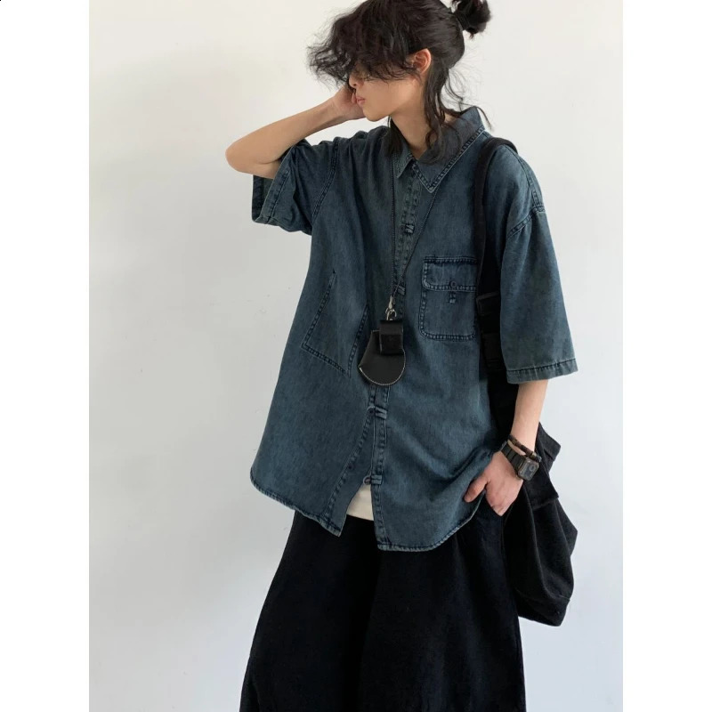 College Casual Summer Mens Set Trendy Short Sleeved Denim ShirtStraight Leg Trousers 2-pcs Set Y2K Street Fashion Suit Unisex 240813