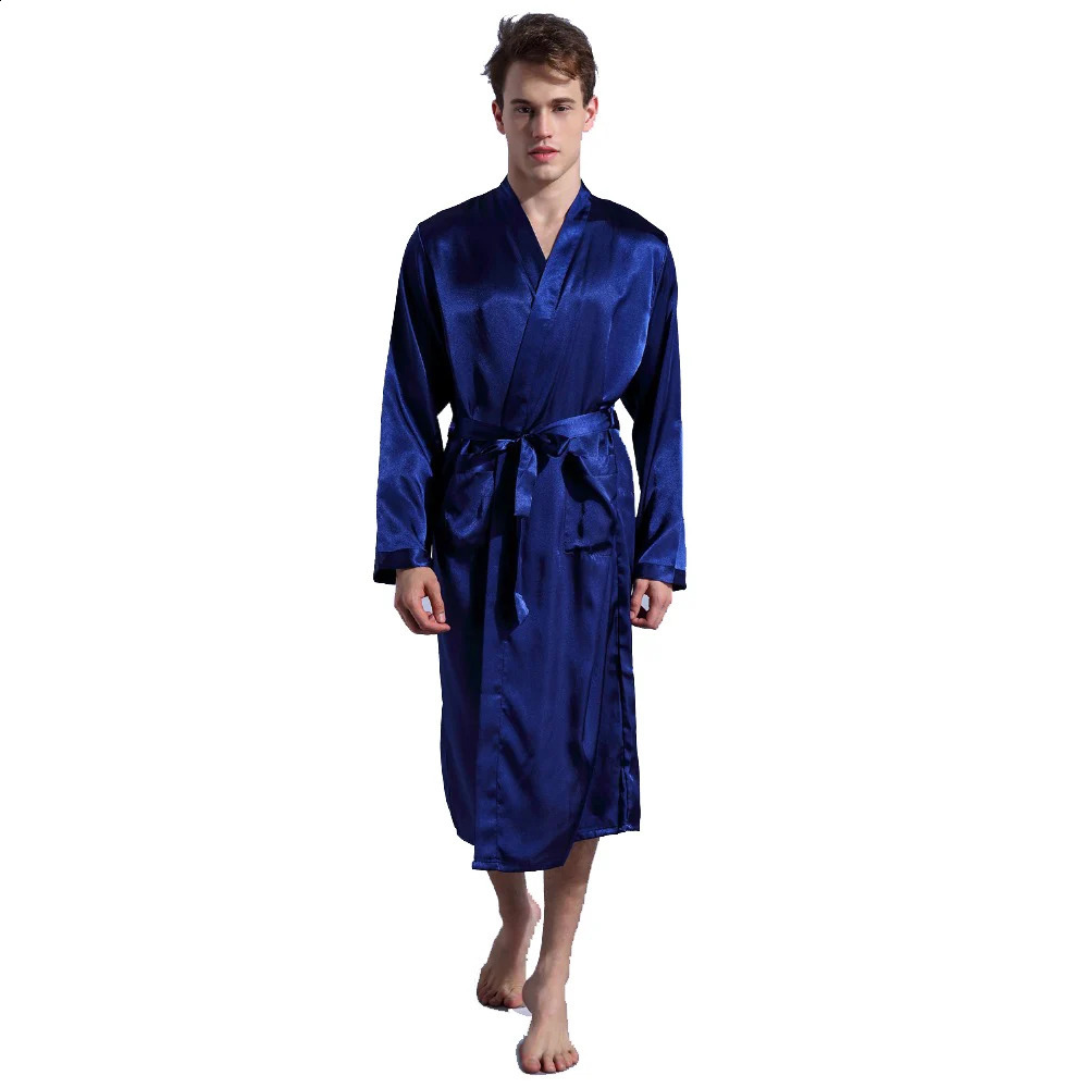 Chinese Mens Wine Red Satin Robe With Belt Kimono Bathrobe Gown Nightgown Sleepwear Home Leisure Pajamas S M L XL XXL D202-10 240812