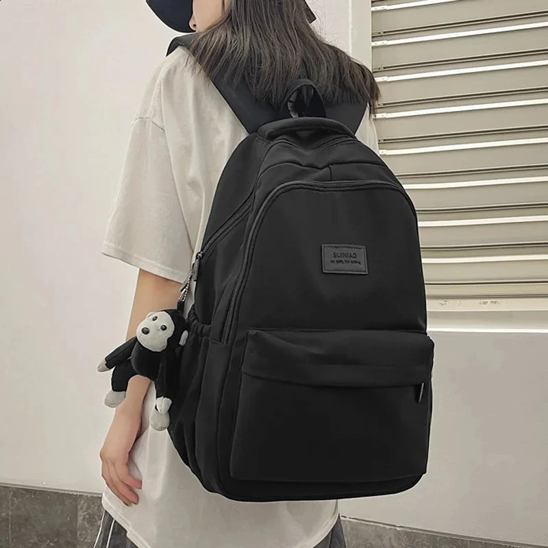 Solid color backpack womens multi pocket university casual laptop 240813