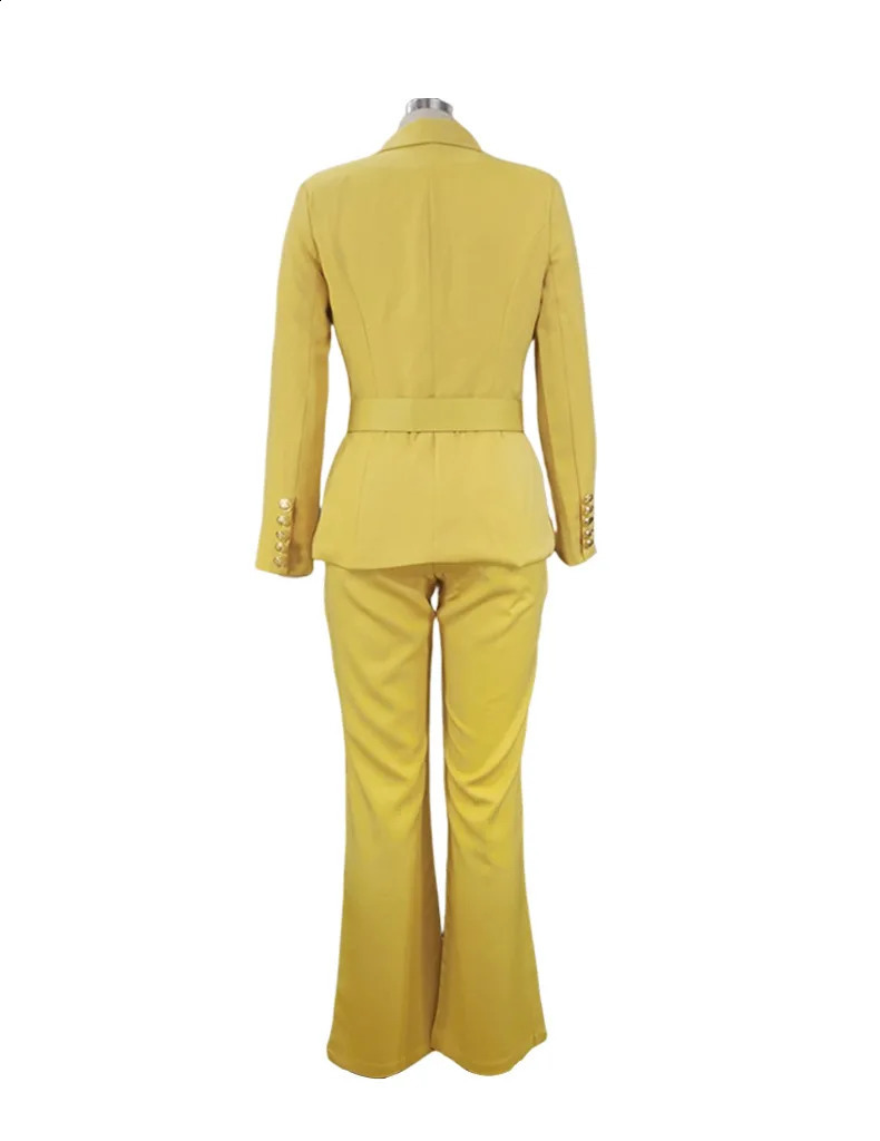 CM YAYA Elegant Womens Long Sleeve Jacket Wide Leg Sparkling Belt jumpsuit Office Track and Field Wear Two Piece Set INS 240812