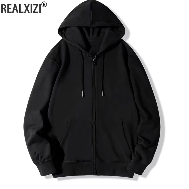Zipper hoodie retro long sleeved loose jacket oversized casual streetwear mens Y2k top 240812