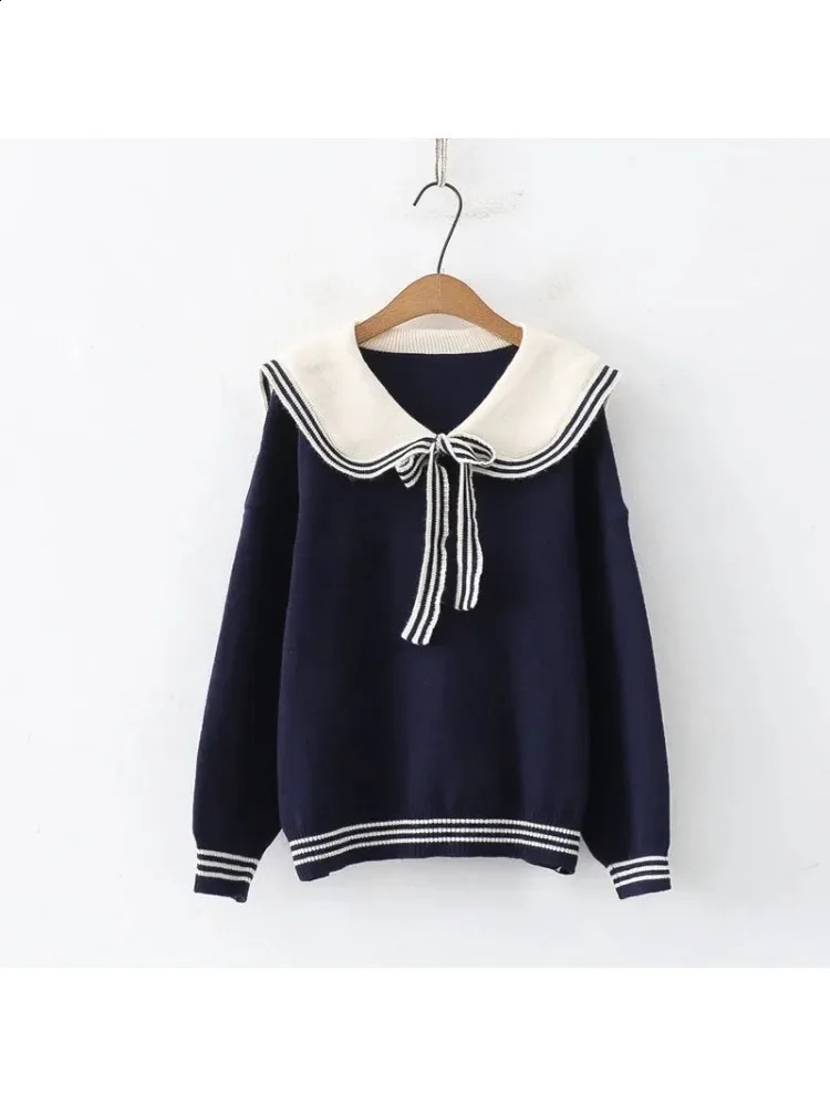 High Quality JK Navy Sweater Women Spring Sailor Collar Long Sleeves Warm Knitted Pullovers Fashion Preppy Style Knitwears 240812