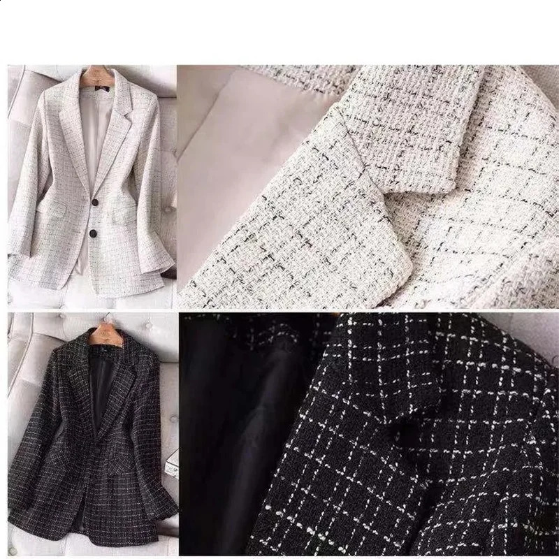 Spring Women Jacket Tweed Woolen Coats Female Casual Thick Blazers Outerwear Long Sleeve Suits Female Tops Lady Office Blazer 240812