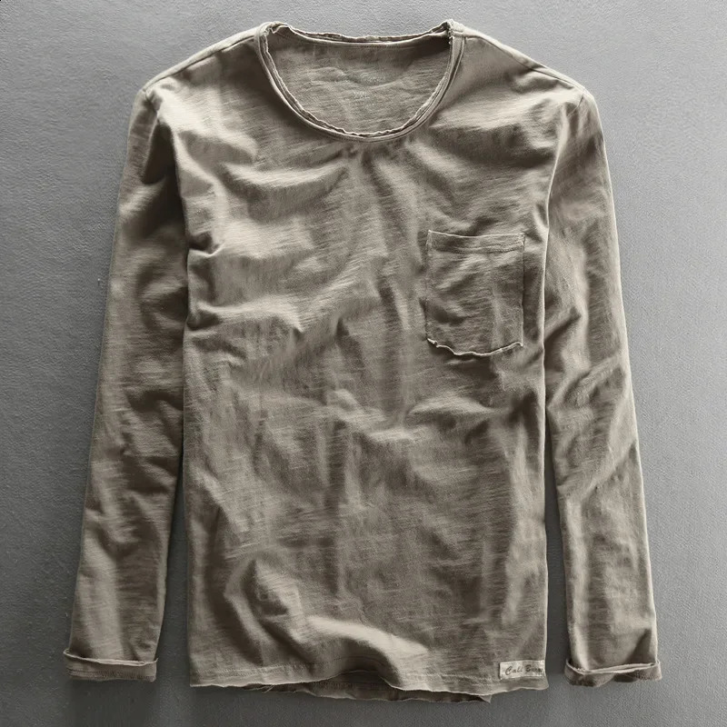 Long Sleeve T-shirt for Men Casual Basic Cotton Tshirt Solid Color O-Neck Pullover Tops Male Tees Clothing 240812