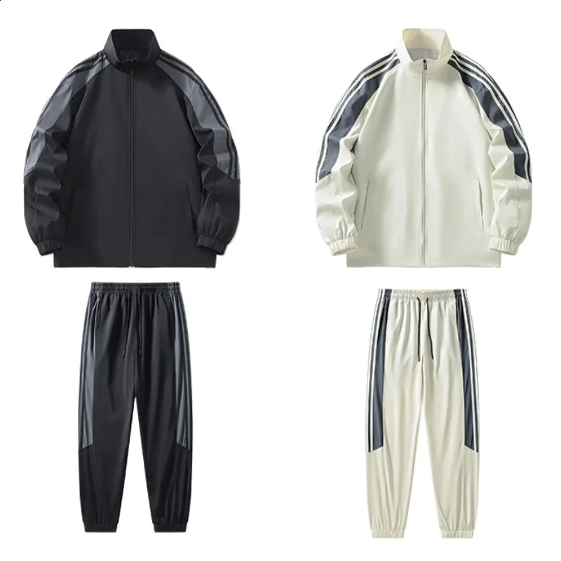 mens autumn hooded sweatshirt and sports pants twopiece fashionable casual suit standing collar youth street 240812