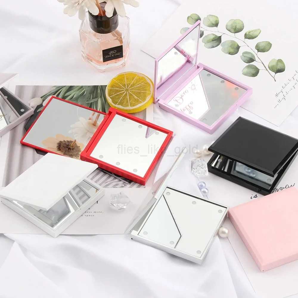 Mini double-sided LED makeup mirror portable square womens makeup mirror foldable handheld beauty mini pocket mirror travel W240813