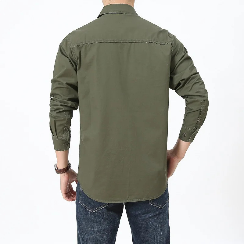 Mens cargo shirt solid color springsummer casual long sleeved top soft cotton mens multi pocket single chest 240812