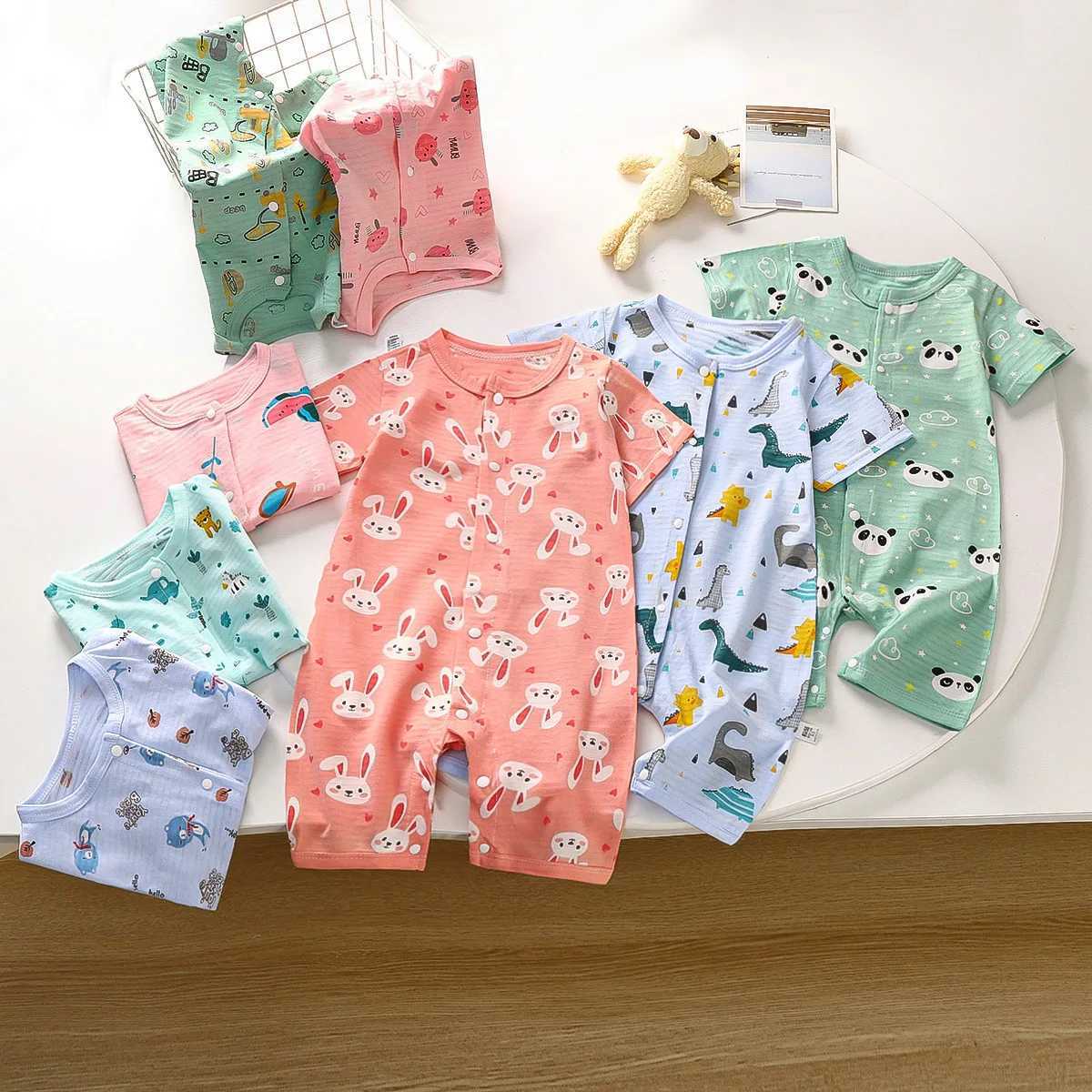 Summer Baby Onesie Pure Cotton New Style Romper Newborn Baby Short sleeved Thin open crotch crawling clothing Childrens clothing W240812