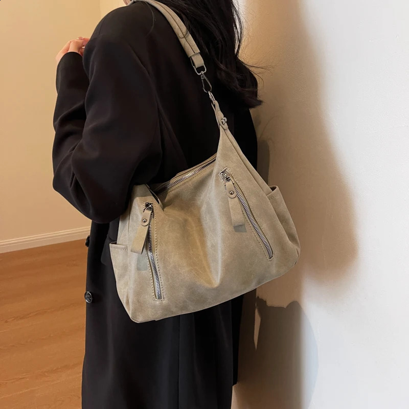 MOODS Retro Shoulder Bags For Women Frosted Leather Dual Straps Crossbody Bag 2023 Winter Big Capacity Bucket 240813