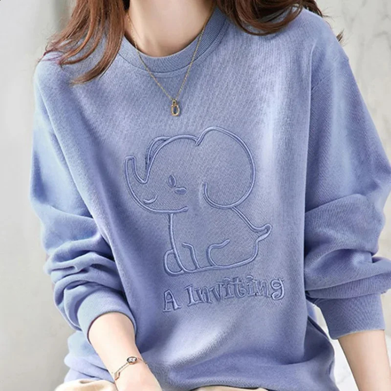 Autumn and Winter Round Neck Sweater Embroidered Korean Version Casual Fashion Loose Versatile Leisure Female Tops 240812