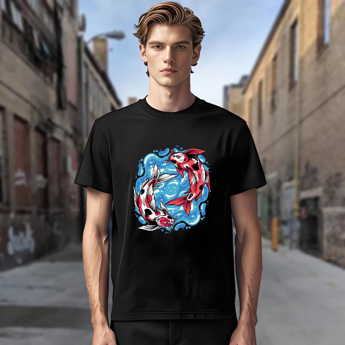 T Shirts Men 100% Cotton 230g Casual Beach Short Sleeve Soft Cartoon Printing L-4XL Mens Tshirts Fashion Casual Cool Design Tees Shirts
