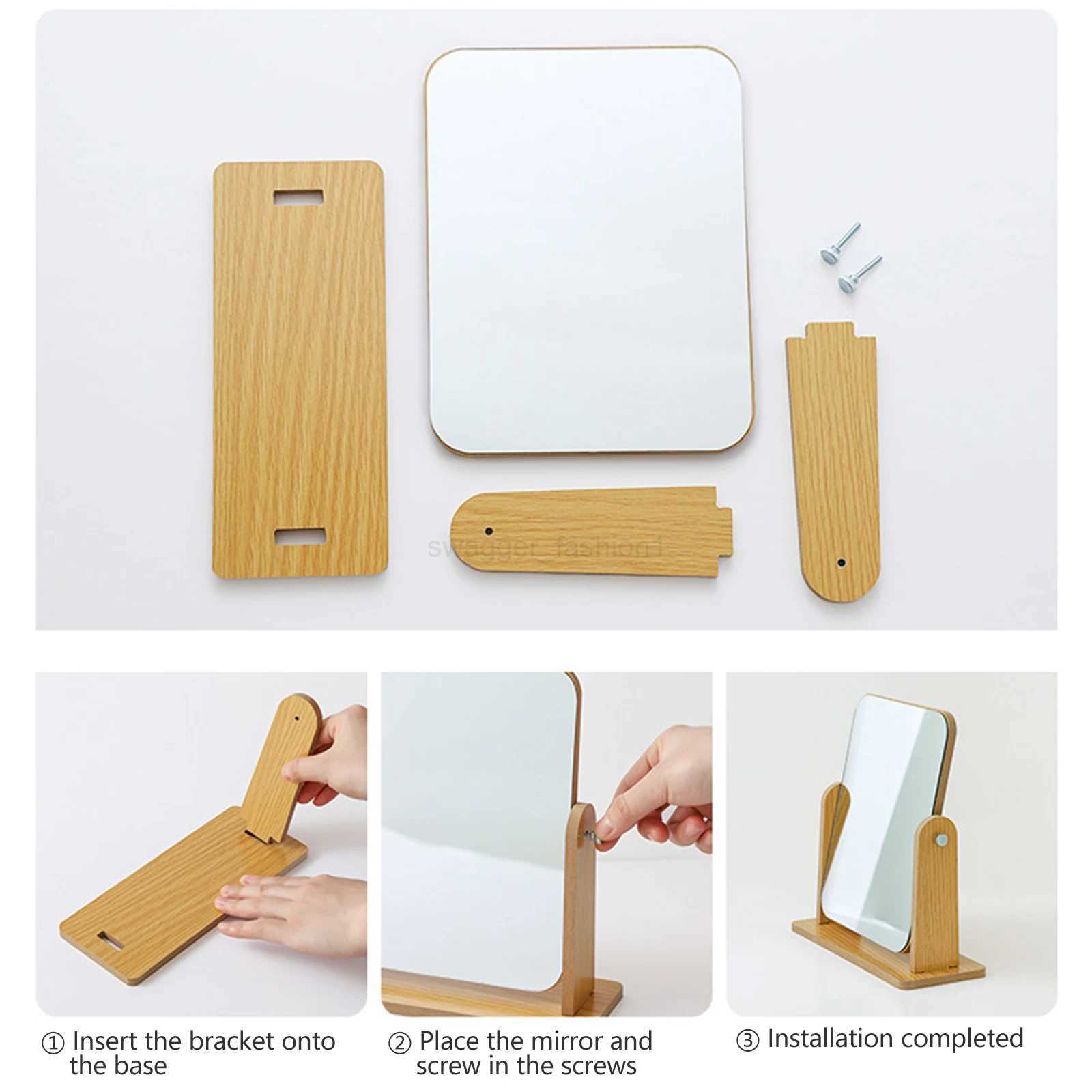 Decorative Mirror HD Classic Table Mirror Standing Wooden Base 360 Degree Rotation Stable for Home Bathroom BedroomXJ240813