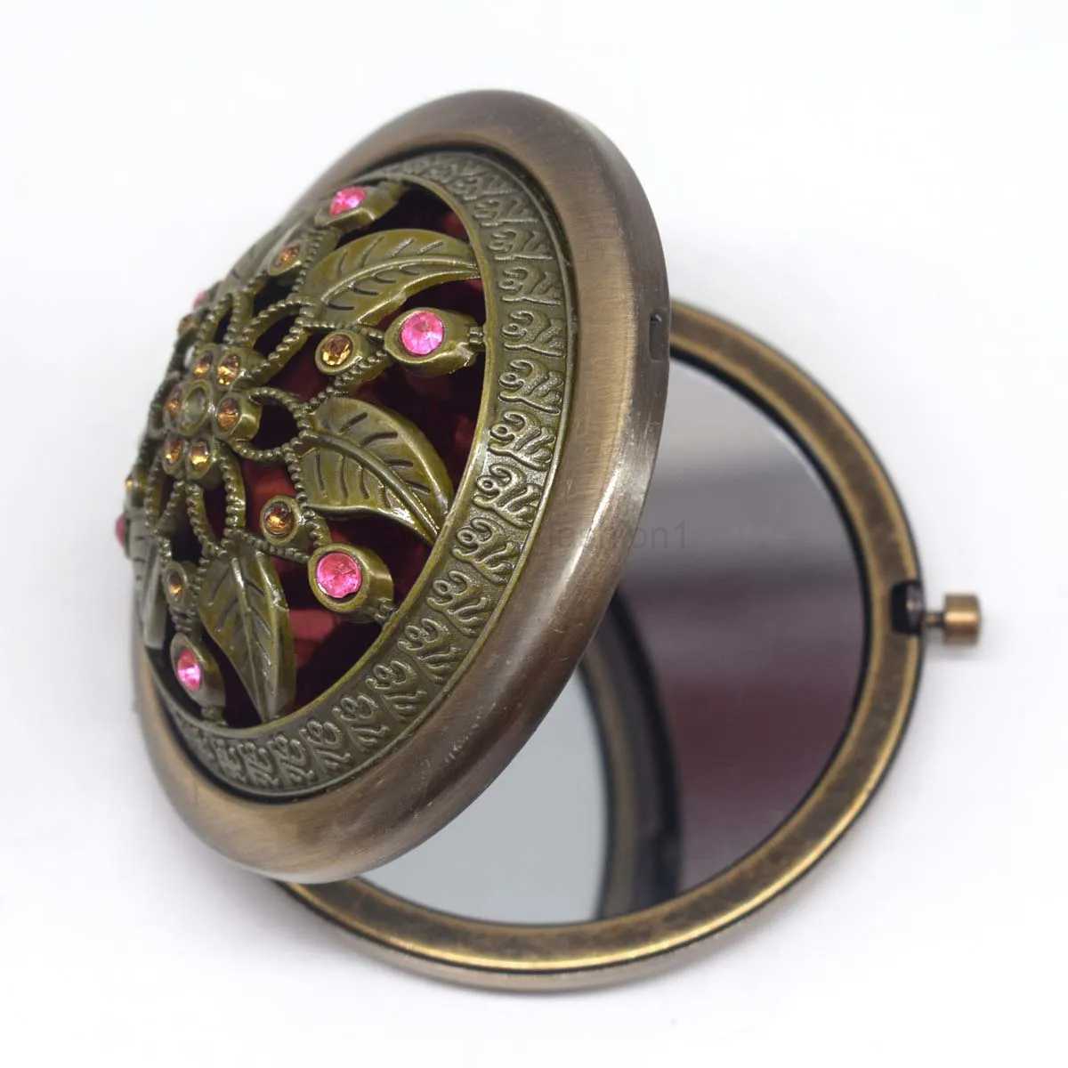 Bronze Color Flower Diamond Metal Portable Pocket Mirror Mini Two-sides Folding Makeup Mirror Vintage Butterfly Cosmetic MirrorsXJ240813