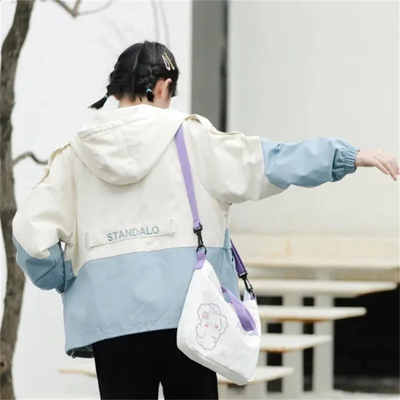 2024 Women Windbreaker Spring Autumn Hooded Coat Fashion Trench Temperament Elegant Jacket Top Loose Outwear 240812