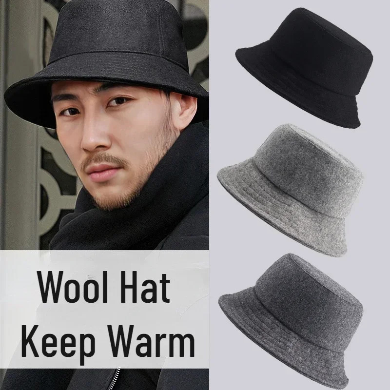 Winter Bucket Hat Mens Womens Big Brim Show Small Noodles High Quality Wool Keep Warm Windproof Fishing Panama 240812
