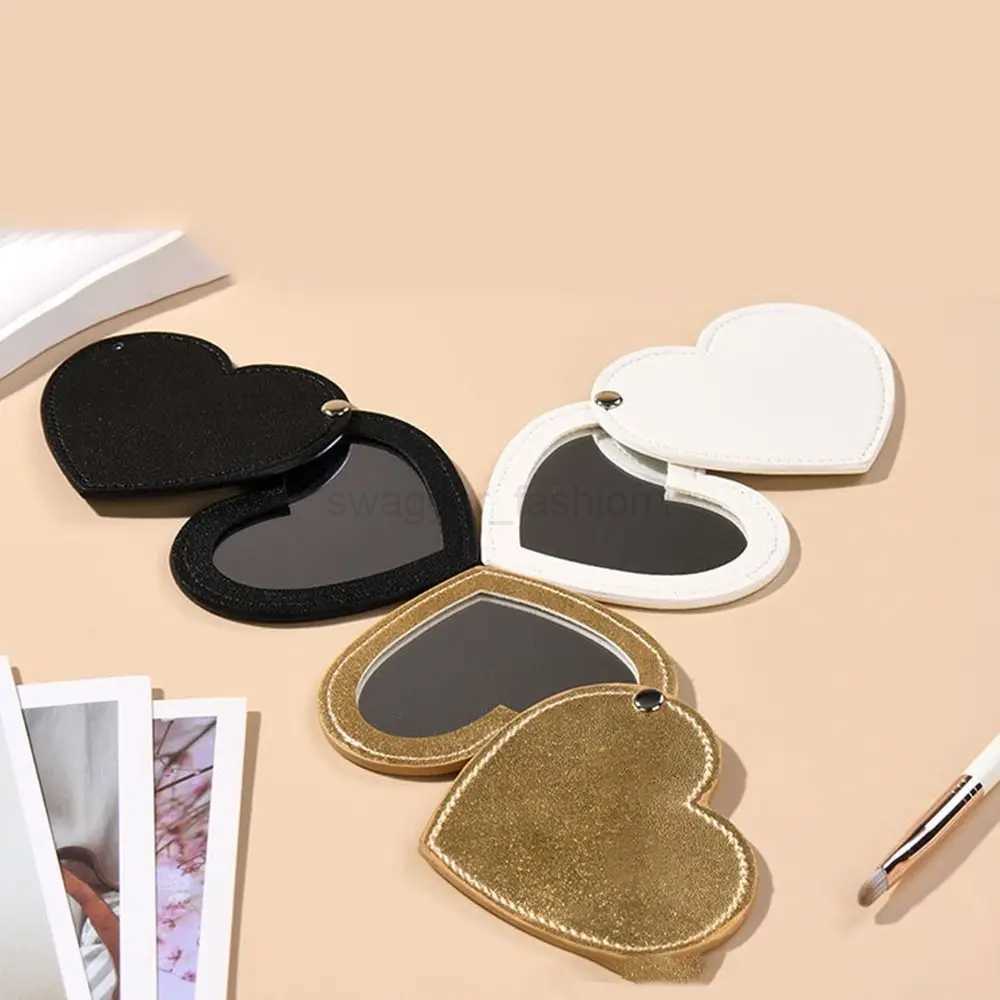 Portable Heart Compact Mirror Mini Ultra-thin Unbreakable Makeup Tool Rotating PU Leather Cosmetic Mirror TravelXJ240813