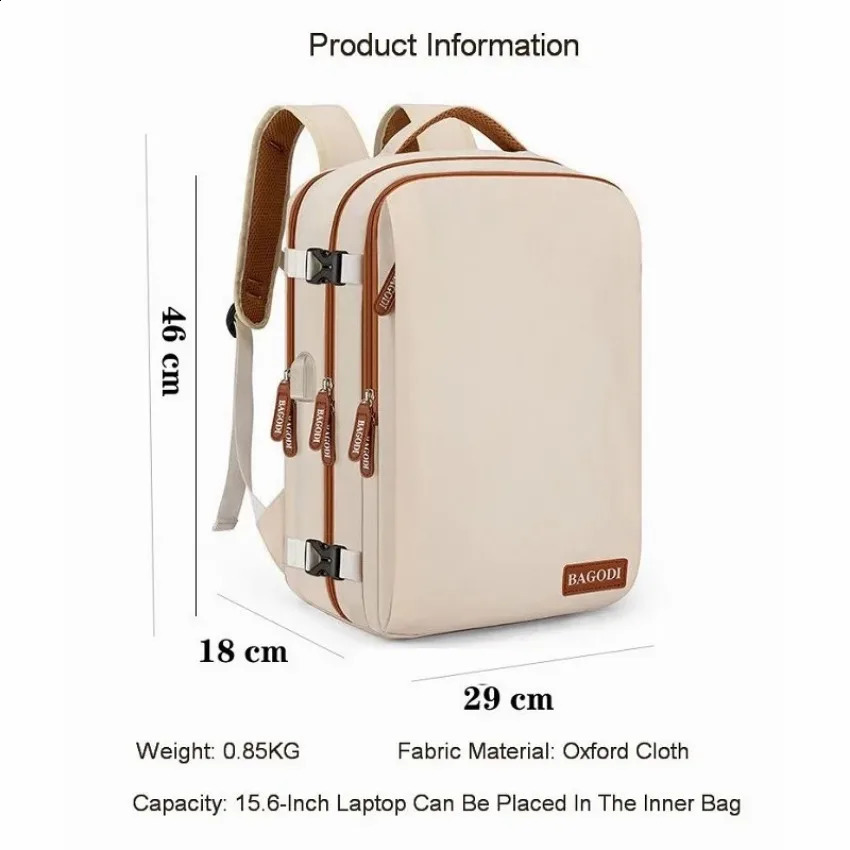 Airplane travel backpack womens laptop bag large capacity business expandable multifunctional 240813