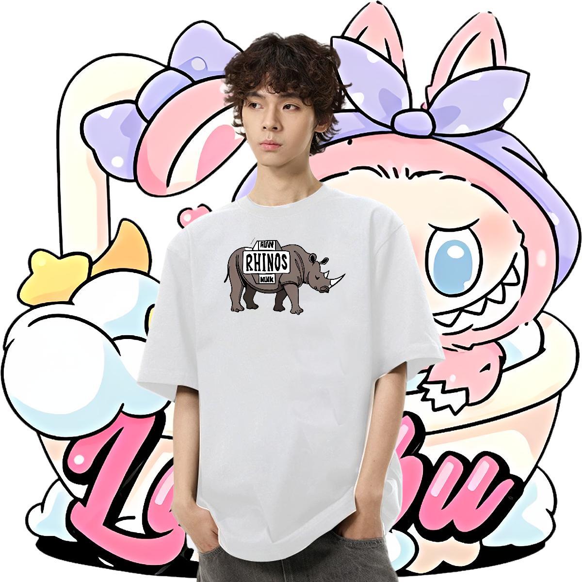 2024 Summer Tshirts rhinoceros Casual Beach 230g Pure Cotton Tops Shirt Breathable Short Sleeve Designer T-Shirts for Men Oversized 4XL