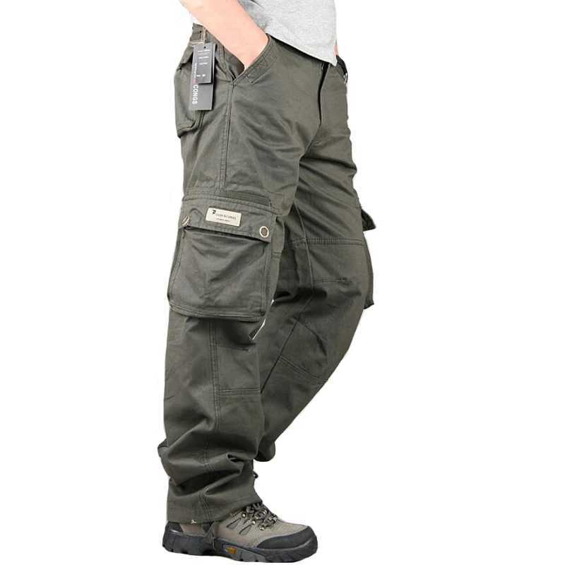 Pockets Pants Men New Autumn Winter Casual Cotton Loose Long Trousers Mens Thick Overalls Joggers Military Tactical Cargo PantsXJ240813