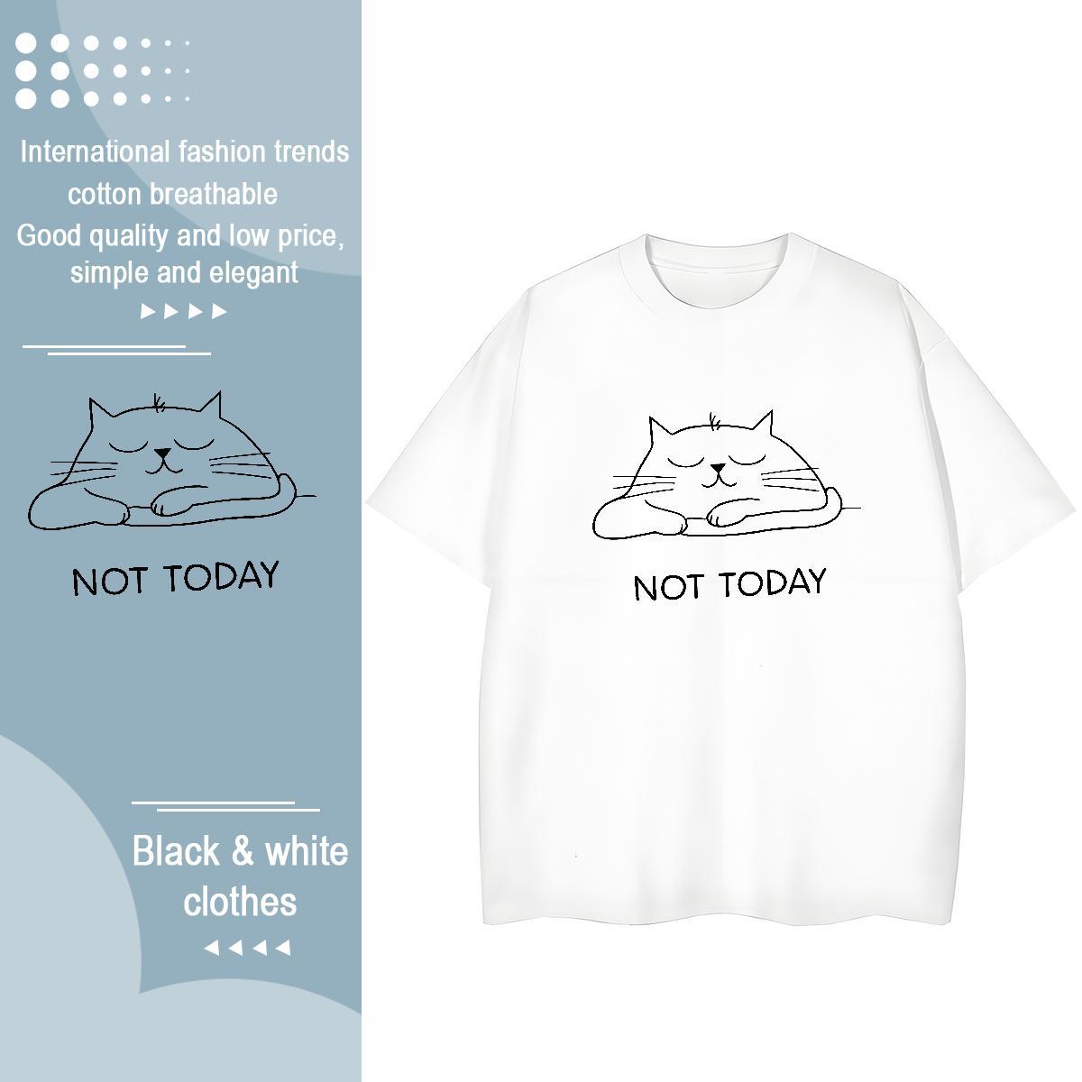 Unisex Men T Shirts cat Breathable Crew Neck Spring Summer Cartoon Printing L-4XL 230g Cotton Tshirt for Man Woman Casual New Clothes